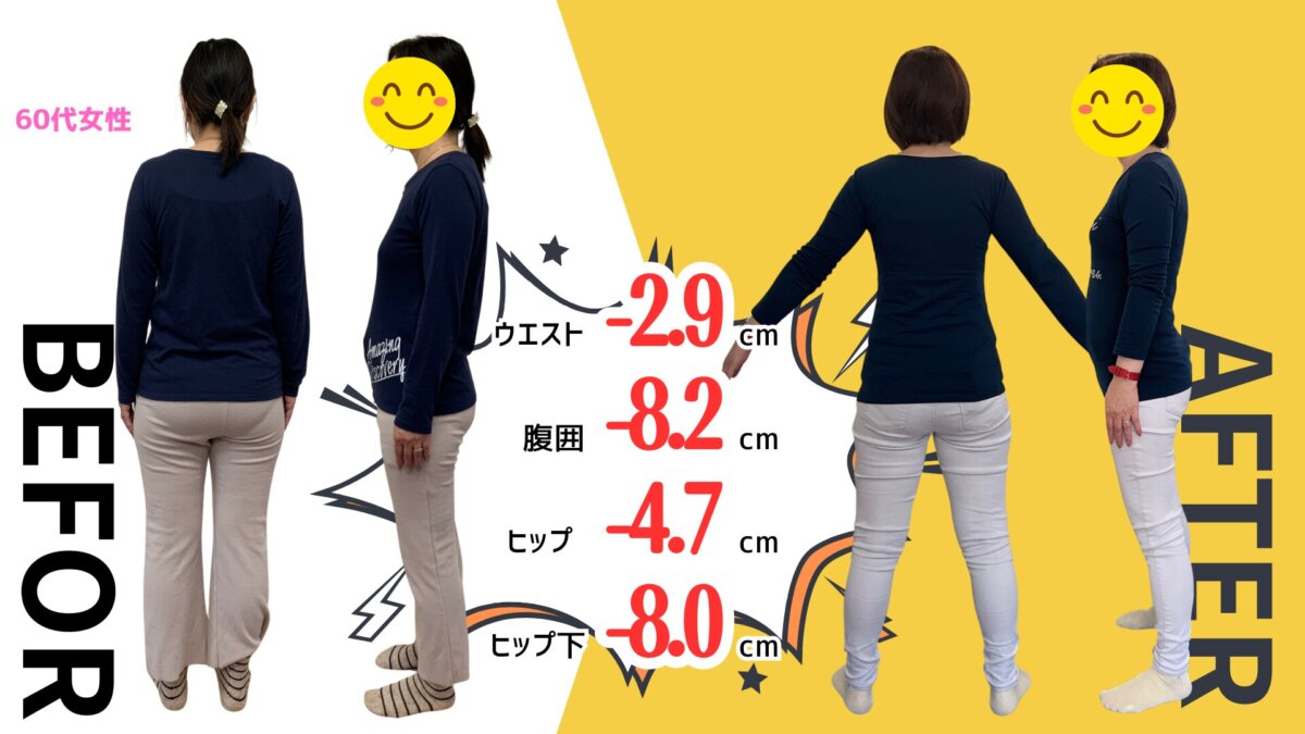 60代女性の体型変化のビフォーアフター