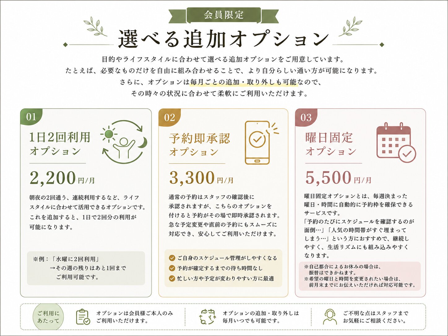 Re:TubeGYMの追加オプション料金表です